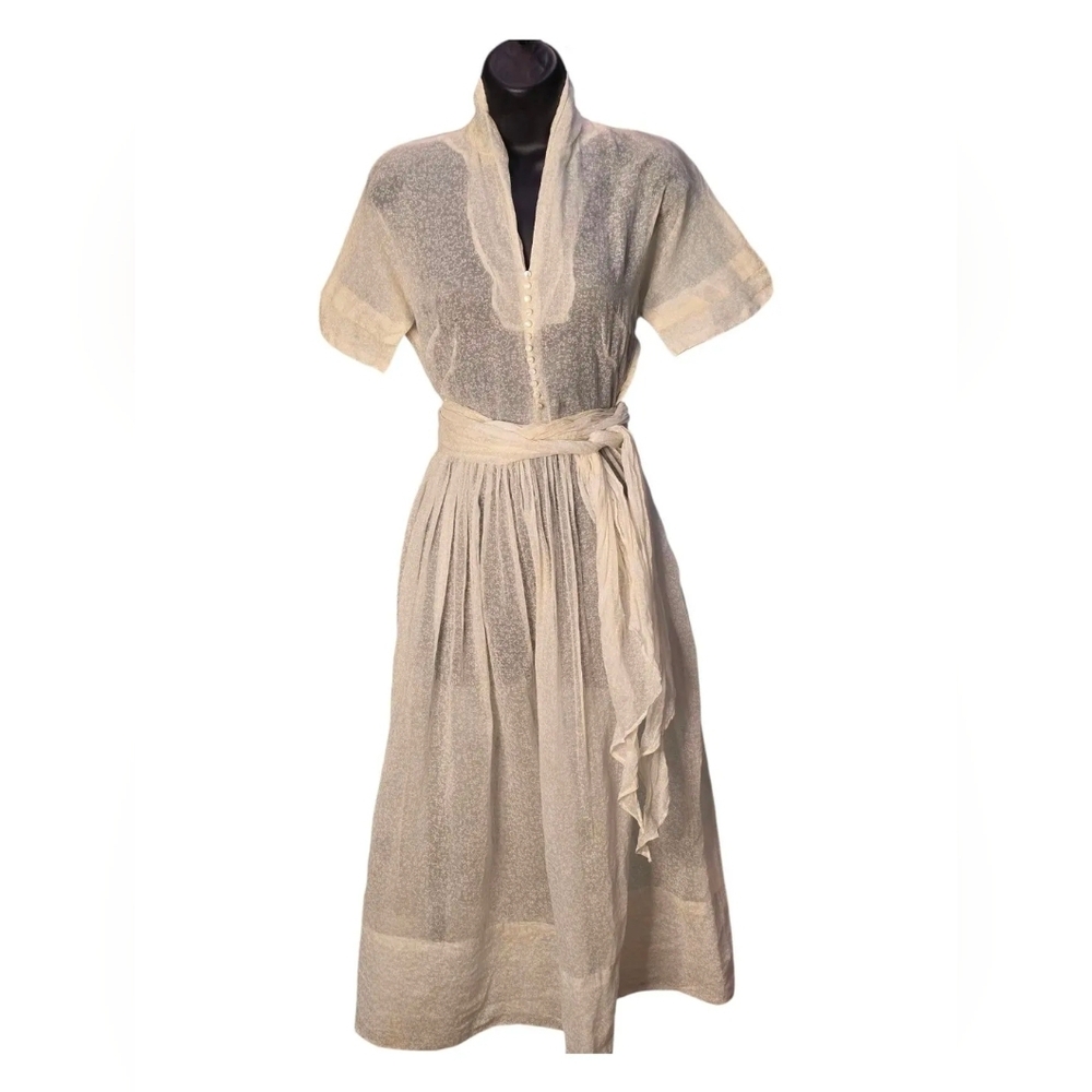 50's 60's Sheer White Side Zipper Dress with Matching Belt